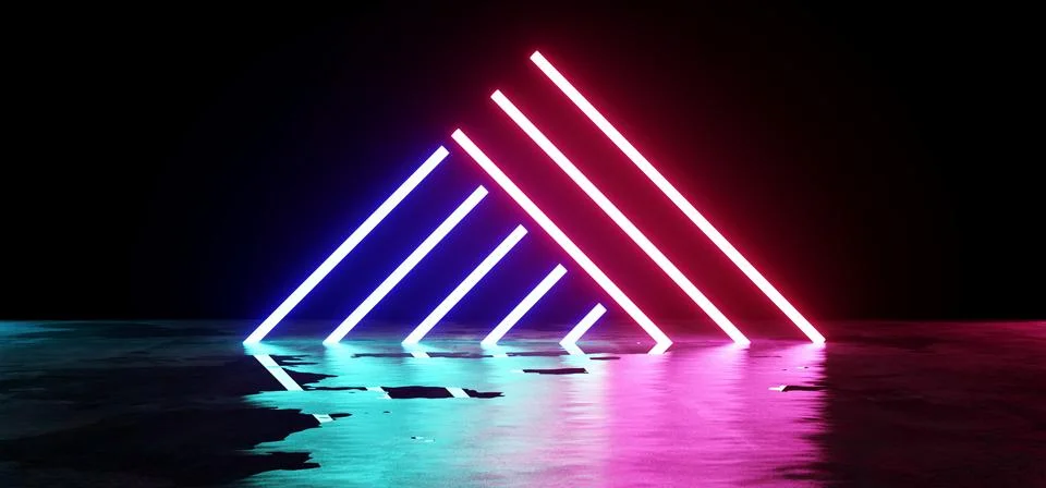 Futuristic Sci-Fi Modern Empty Stage Reflective Concrete Wet Water Room With  Stock Illustration