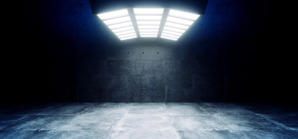 Futuristic Sci Fi Modern Empty Big Hall Dark Grunge Reflective Concrete Curve Stock Illustration