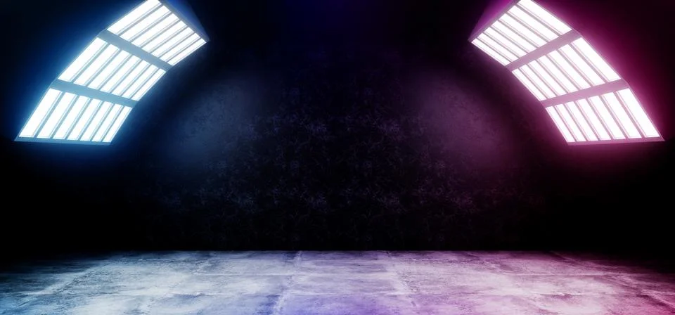 Futuristic Sci Fi Modern Empty Big Hall Dark Grunge Reflective Concrete Curve Illustrazione stock