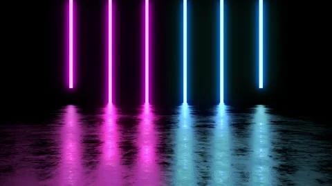 Futuristic sci fi modern glowing wall of pink and blue posts Video stock 143773701