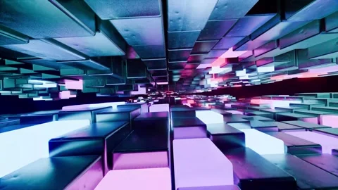 Futuristic sci-fi modern neon glow metal cube tunnel background loop Stock Footage 306249200