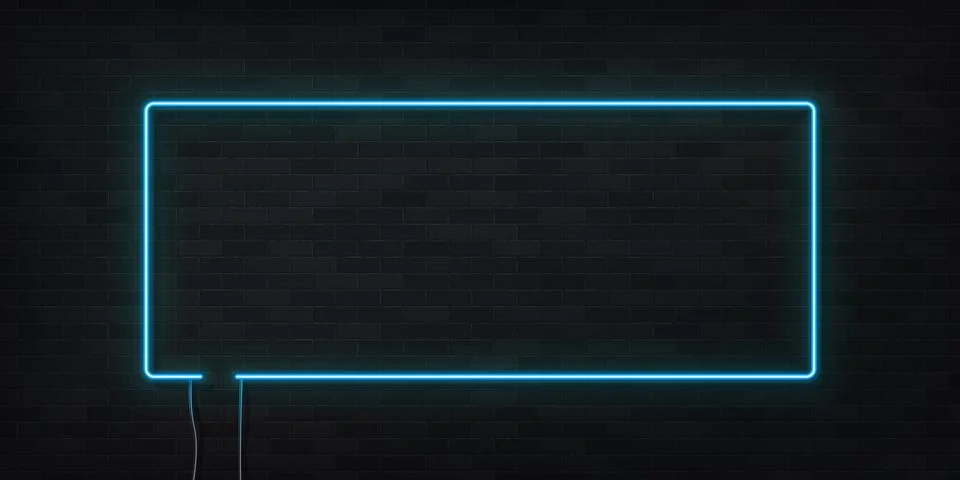Futuristic Sci Fi Modern Neon Glowing Rectangle Frame for Banner on Dark Empty Stock Illustration