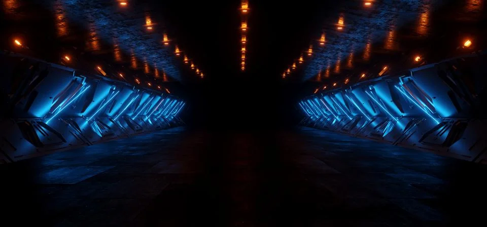 Futuristic Sci Fi Modern Spaceship Tunnel Alien Corridor Neon Laser Cyber B.. Stock Illustration
