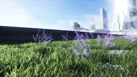 Futuristic sci fi monorail train. Concept of future. Futuristic city background Vídeo Stock 132732944