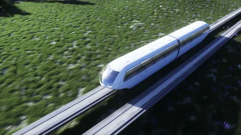 Futuristic sci fi monorail train. Concept of future. Futuristic city background Vídeo Stock 132736480