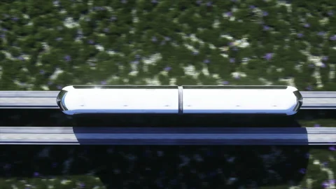Futuristic sci fi monorail train. Concept of future. Futuristic city background Vídeo Stock 132738264