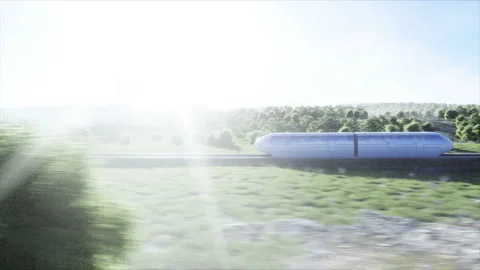 Futuristic sci fi monorail train. Concept of future. Futuristic city background Vídeo Stock 132741509