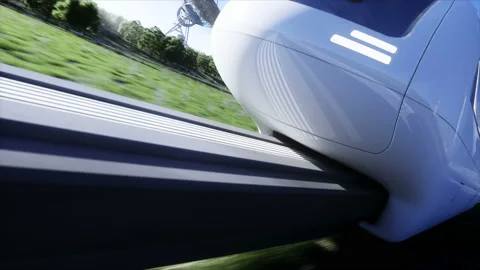 Futuristic sci fi monorail train. Concept of future. Futuristic city background Video stock 132743388