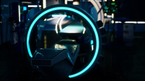 Futuristic sci fi MRI Scanner medical equipments in hospital Stock Footage 157792478