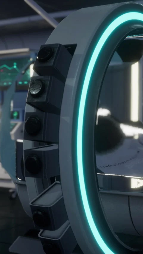 Futuristic sci fi MRI Scanner medical equipments in hospital 스톡 동영상 305441016