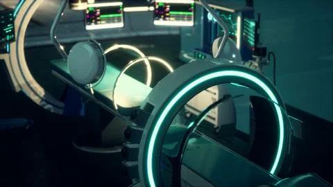 Futuristic sci fi MRI Scanner medical equipments in hospital Stock Illustration