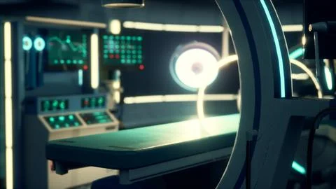 Futuristic sci fi MRI Scanner medical equipments in hospital Stock Illustration