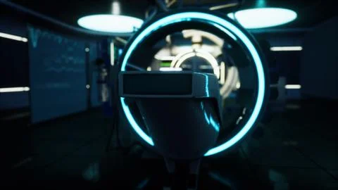 Futuristic sci fi MRI Scanner medical equipments in hospital イラスト素材