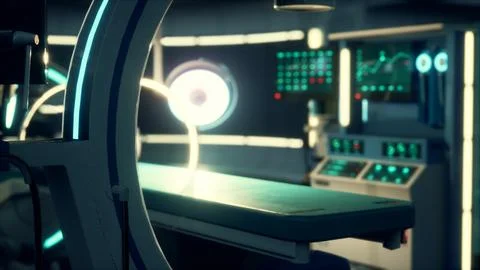 Futuristic sci fi MRI Scanner medical equipments in hospital イラスト素材