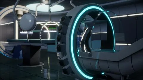 Futuristic sci fi MRI Scanner medical equipments in hospital Stock Illustration