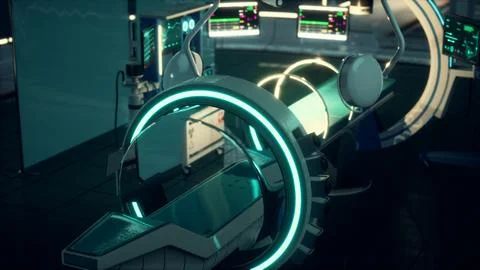 Futuristic sci fi MRI Scanner medical equipments in hospital Illustrazione stock