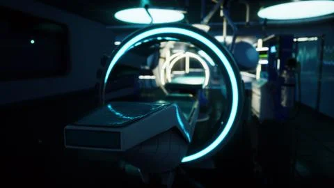 Futuristic sci fi MRI Scanner medical equipments in hospital Stock Illustration