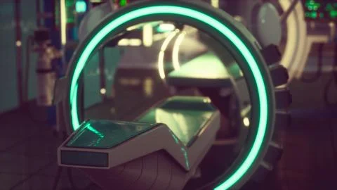 Futuristic sci fi MRI Scanner medical equipments in hospital Stock Illustration