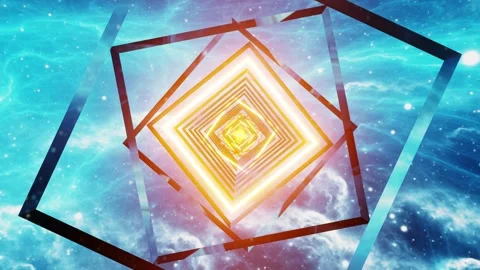 Futuristic Sci-Fi Nebula Space Tunnel Loop with Neon Orange Rhombus Stock Footage 346699564