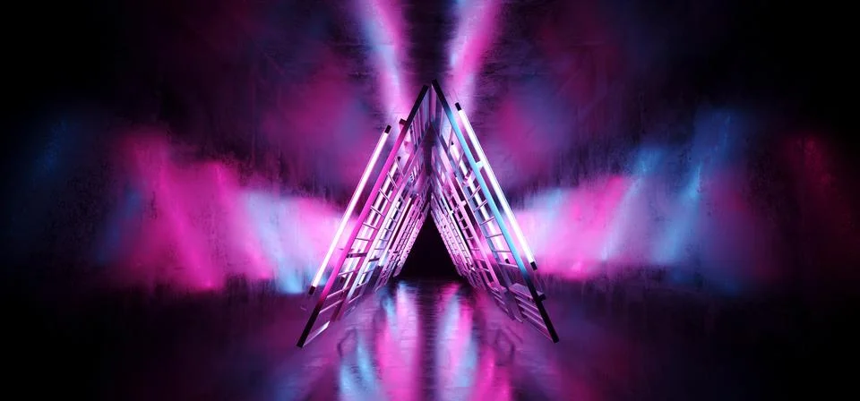 Futuristic Sci Fi Neon Glowing Empty Dance Lights Glowing Purple Pink Blue On Illustrazione stock