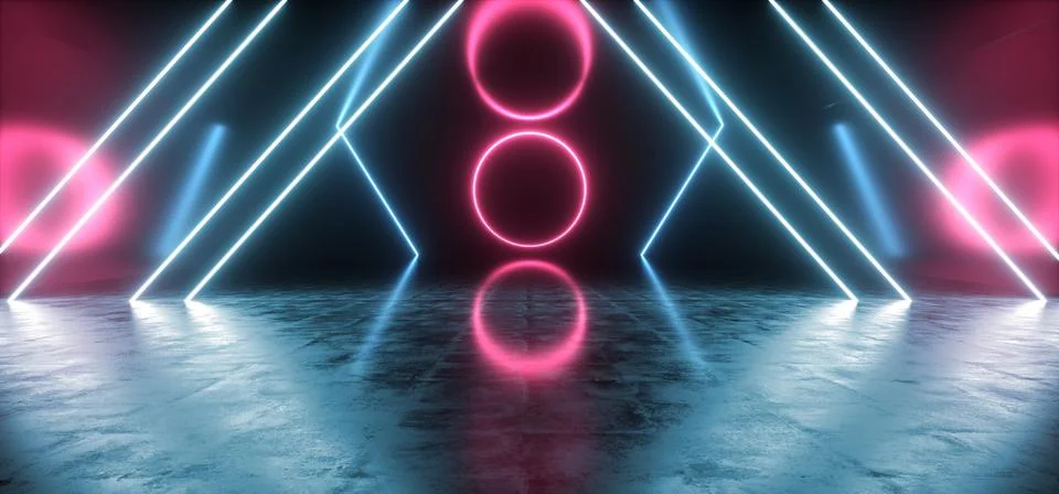 Futuristic Sci Fi Neon Glowing Lights Purple Blue Stage Night Club Constructi Stock Illustration