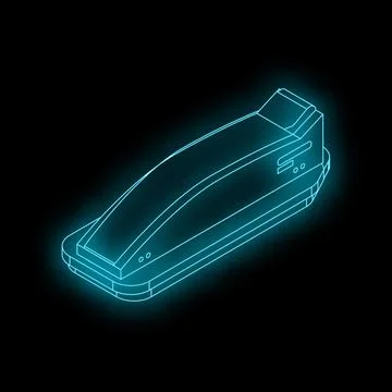 Futuristic sci fi neon glowing hovercraft floating on black background Stock Illustration
