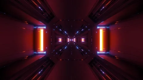 Futuristic Sci-Fi Neon Tunnel Cyberpunk Digital Corridor Stock Footage 303139645