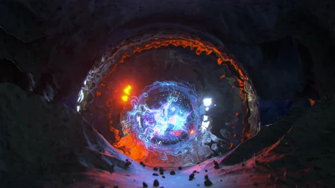Futuristic sci-fi portal in alien cave 3D render seamless loop animation Stock Footage 154954026