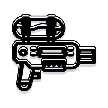 Futuristic sci fi ray gun black and white icon Stock Illustration