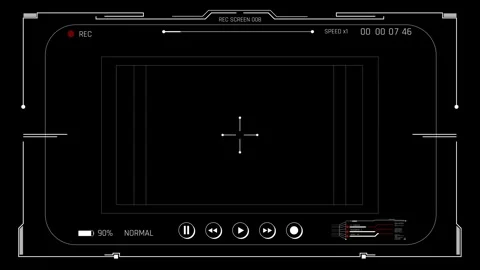 Futuristic Sci Fi Rounded HUD Camera Viewfinder Overlay with Timecode Counter Stock Footage 340549983