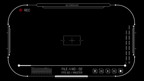 Futuristic Sci Fi Rounded HUD Camera Viewfinder Overlay with Playback Controls Stock Footage 340549984