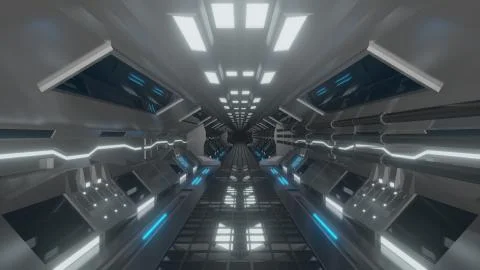 Futuristic sci fi space corridor 3d rendering illustration background Stock Illustration