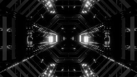Futuristic sci-fi space glass hangar tunnel corridor with wireframe 3d Stock-Illustration