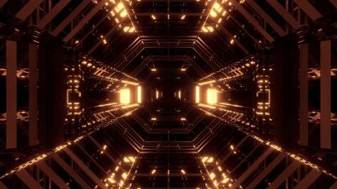 Futuristic sci-fi space glass hangar tunnel corridor with wireframe 3d Stock Illustration