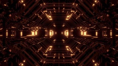 Futuristic sci-fi space glass hangar tunnel corridor with wireframe 3d Stock-Illustration