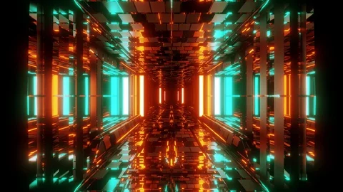 Futuristic sci-fi space hangar tunnel corridor with ambient bricks texture 3d Stock Footage 119427951