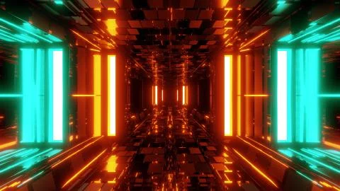 Futuristic sci-fi space hangar tunnel corridor with ambient bricks texture 3d Stock Illustration