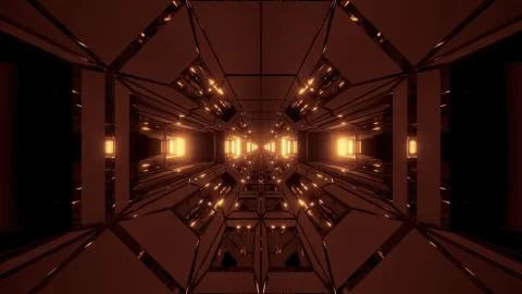Futuristic sci-fi space hangar tunnel corridor with nice reflctions 3d rendering Stock Illustration