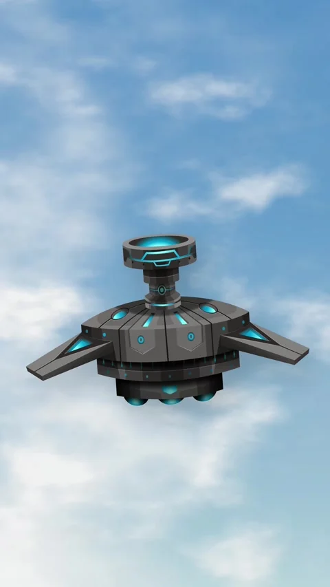 Futuristic Sci-Fi Space Object Floating Over Cloudy Blue Sky Stock Footage 344831649