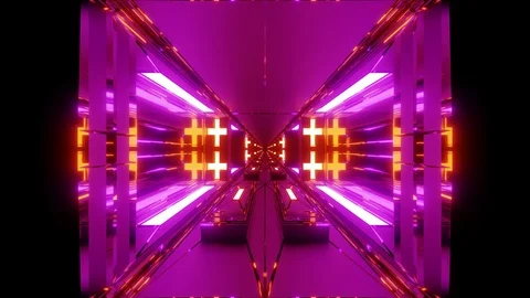 Futuristic sci-fi space tunnel corridor with holy glowing christian crosses 3d Stock Footage 119412838