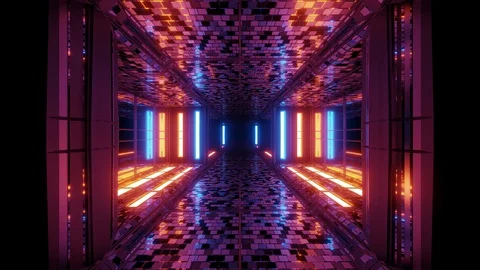 Futuristic sci-fi space tunnel corridor with bricks texture 3d illustration Video stock 119906418