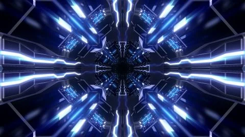 Futuristic sci fi space tunnel 3d rendering illustration background Stock Illustration