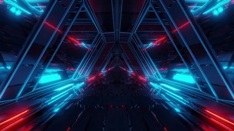 Futuristic sci-fi space war ship hangar tunnel corridor with reflective glass Stock Footage 122100476