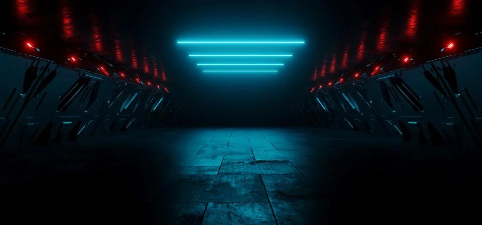 Futuristic Sci Fi Stage Parking Underground Spaceship Warehouse Concrete Ce.. Illustrazione stock