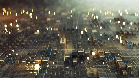 Futuristic sci-fi surface with glowing cubes loopable 3D render animation Stock Footage 117334373