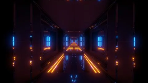 Futuristic sci-fi temple tunnel with nice reflection background 3d rendering Illustrazione stock