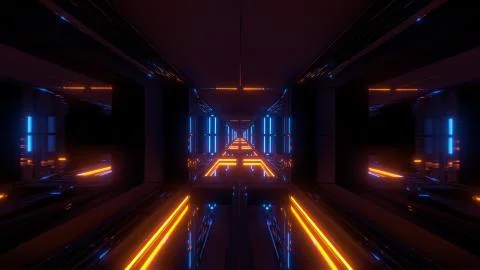 Futuristic sci-fi temple tunnel with nice reflection background 3d rendering 스톡 일러스트