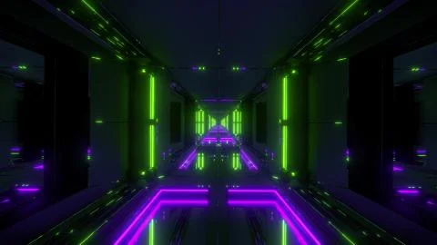Futuristic sci-fi temple tunnel with nice reflection background 3d rendering Stock Illustration