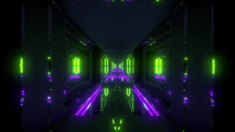 Futuristic sci-fi temple tunnel with nice reflection background 3d rendering Stock Illustration