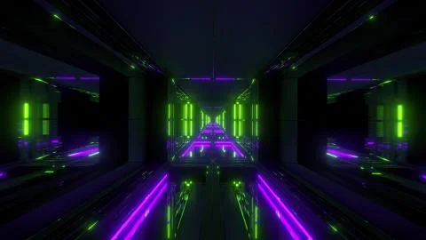 Futuristic sci-fi temple tunnel with nice reflection background 3d rendering Illustrazione stock